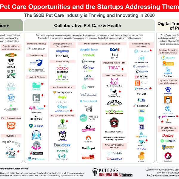 A 2020 map of more than 100 startups in pet care and the opportunities they're addressing.